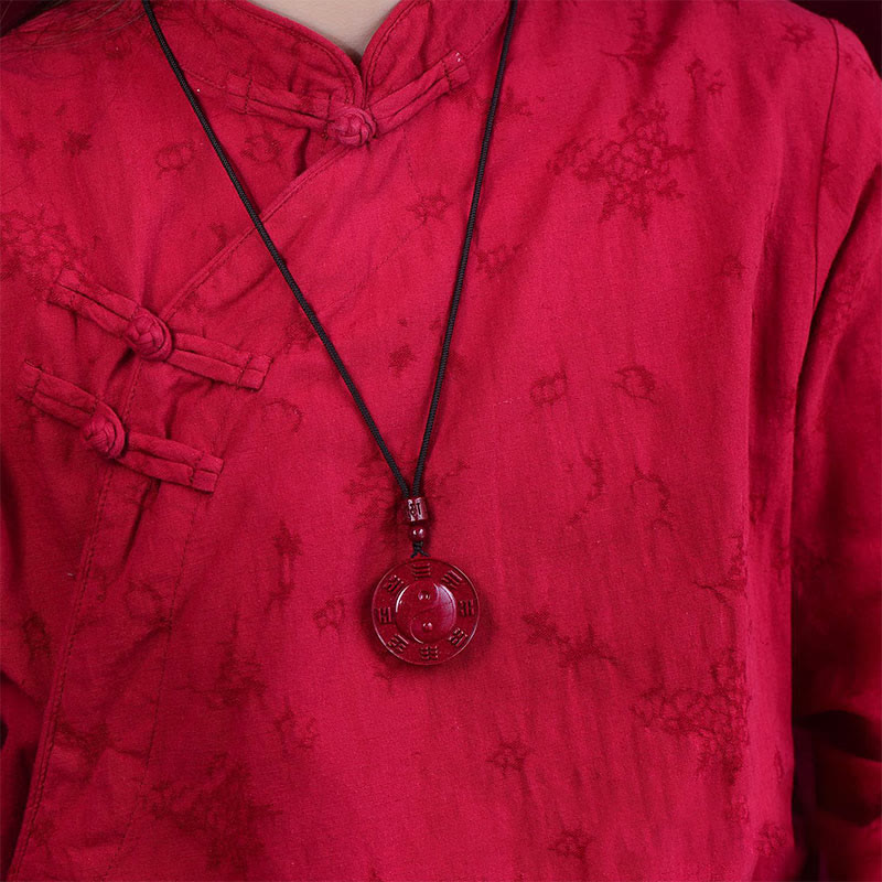 Fortune Jewel Cinnabar Yin Yang Bagua Blessing Necklace Pendant