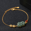 Fortune Jewel Cyan Jade PiXiu Copper Coin Red Agate Success Chain Bracelet