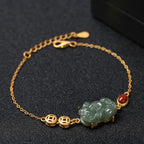Fortune Jewel Cyan Jade PiXiu Copper Coin Red Agate Success Chain Bracelet