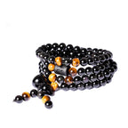 Fortune Jewel Natural Black Obsidian Rainbow Obsidian Gourd Blessing Bracelet Mala