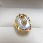 Fortune Jewel Pearl Copper Plated Gold Flower Happiness Wealth Ring