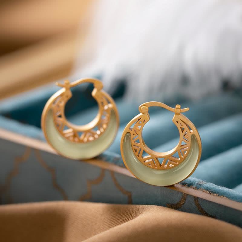 Fortune Jewel Crescent Moon Jade Prosperity Drop Earrings