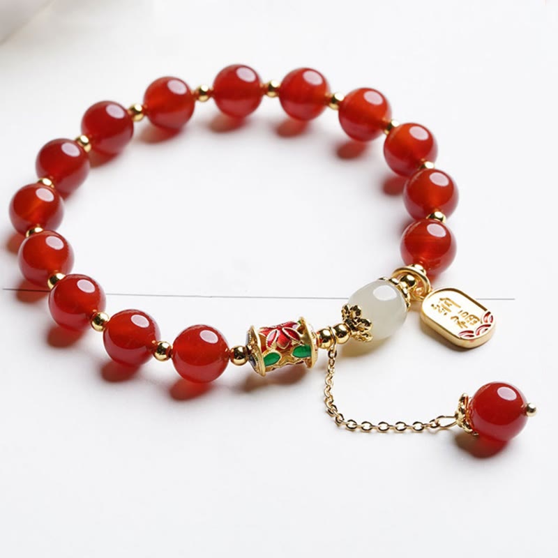 Fortune Jewel Natural Red Agate Hetian Jade Fu Character Confidence Charm Bracelet