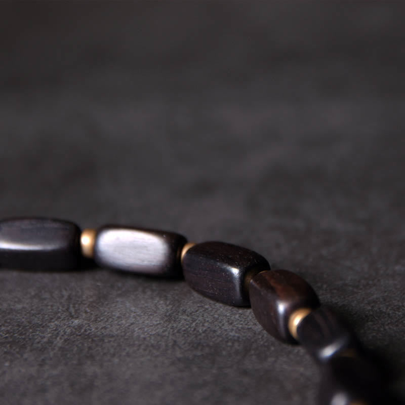 Fortune Jewel Tibet Ebony Wood Dzi Bead Copper Balance Double Wrap Bracelet