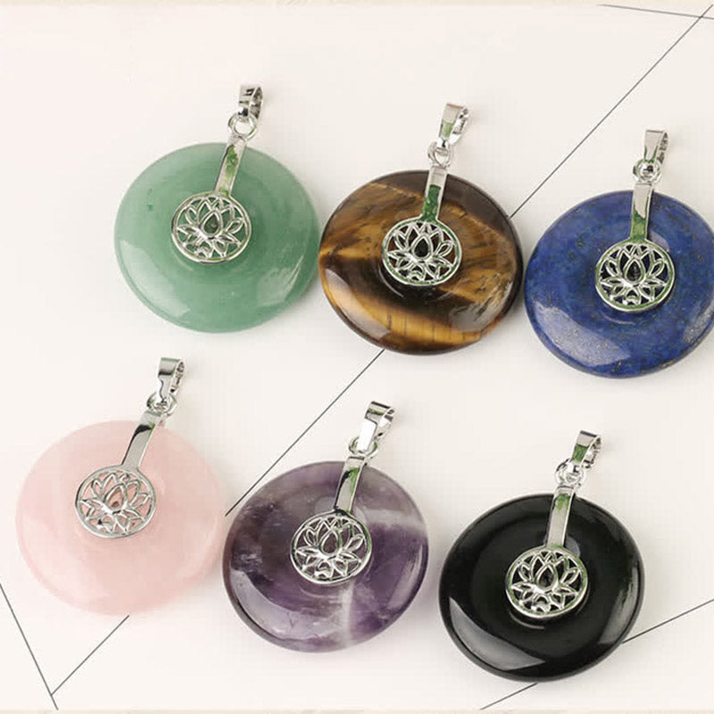 Fortune Jewel Various Crystal Amethyst Pink Crystal Lotus Healing Necklace Pendant
