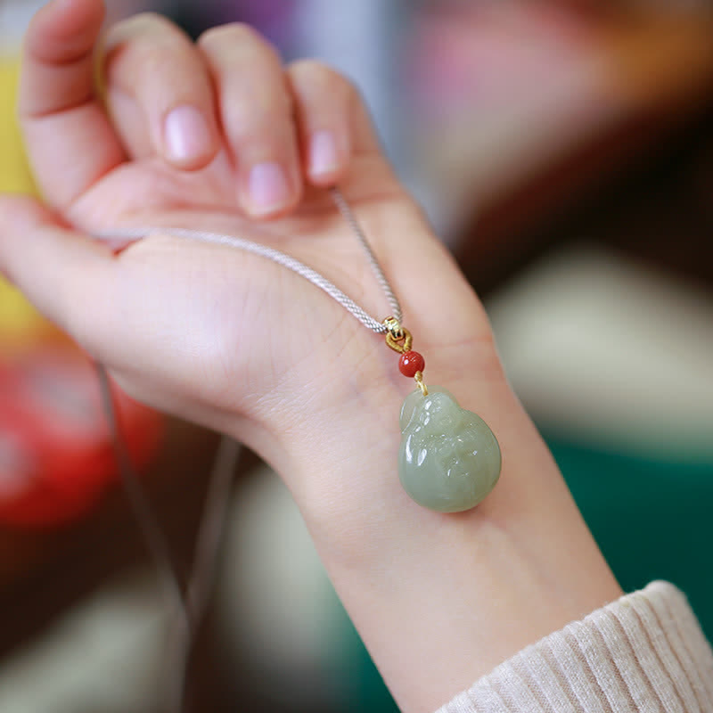 Fortune Jewel Laughing Buddha Hetian Jade Wealth Prosperity String Necklace Pendant Fortune Jewel