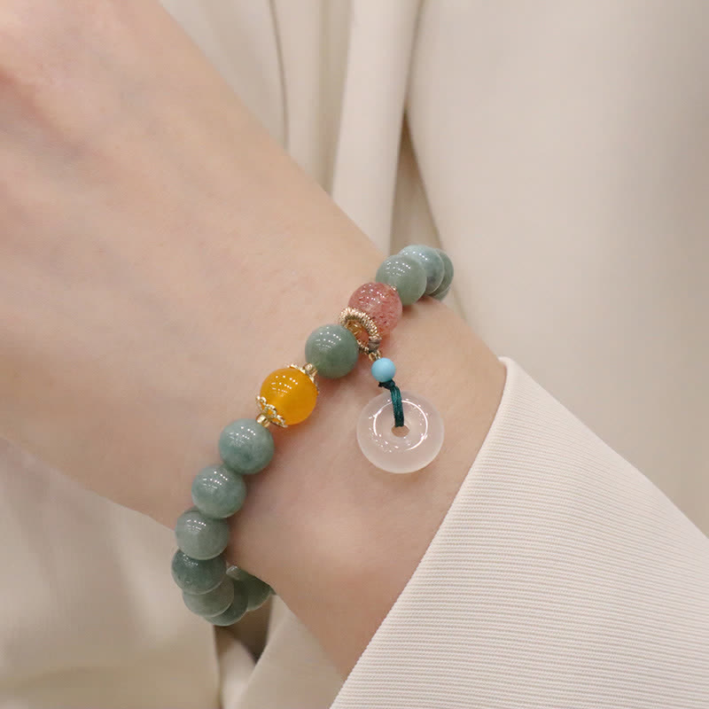 Fortune Jewel Cyan Jade Lotus Pumpkin Wish Peace Buckle Amethyst Crystal Healing Bracelet