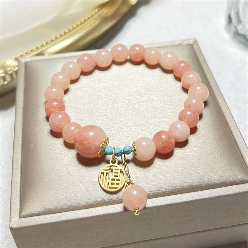 Fortune Jewel Natural Orange Stone Turquoise Fu Character Charm Luck Fortune Bracelet