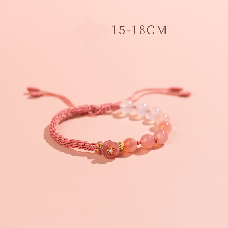 Fortune Jewel Natural Gradient Agate Reincarnation Knot Peach Blossom Wealth Luck Handmade String Bracelet
