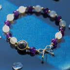 Fortune Jewel Amethyst Cat Eye Black Rutilated Quartz Spiritual Bead Bracelet