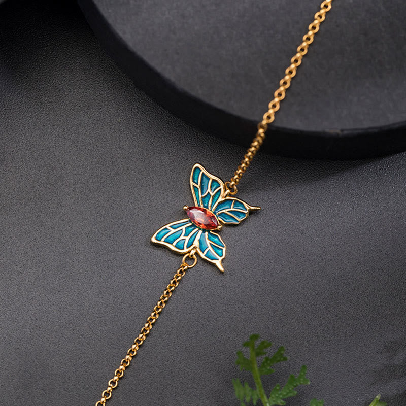 Fortune Jewel 925 Sterling Silver Butterfly Zircon Love Chain Bracelet