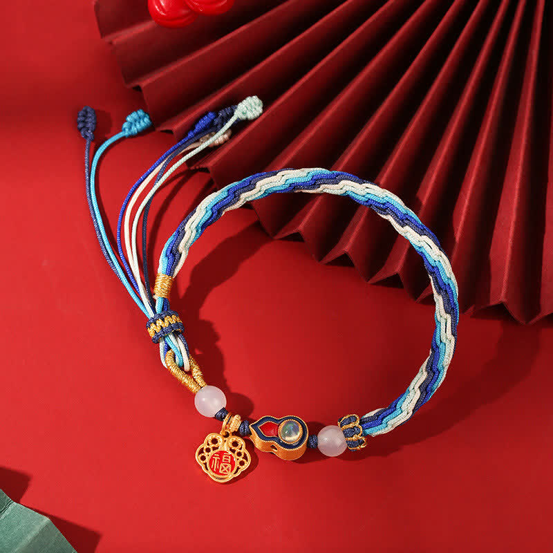 Fortune Jewel 925 Sterling Silver Handmade Gourd Blessing String Reincarnation Knot Bracelet