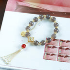 Fortune Jewel Natural Gray Agate Fu Character Pearl Tassel Balance Bracelet