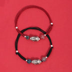 Fortune Jewel 999 Sterling Silver PiXiu Strawberry Quartz Bead Wealth Luck Braided Bracelet
