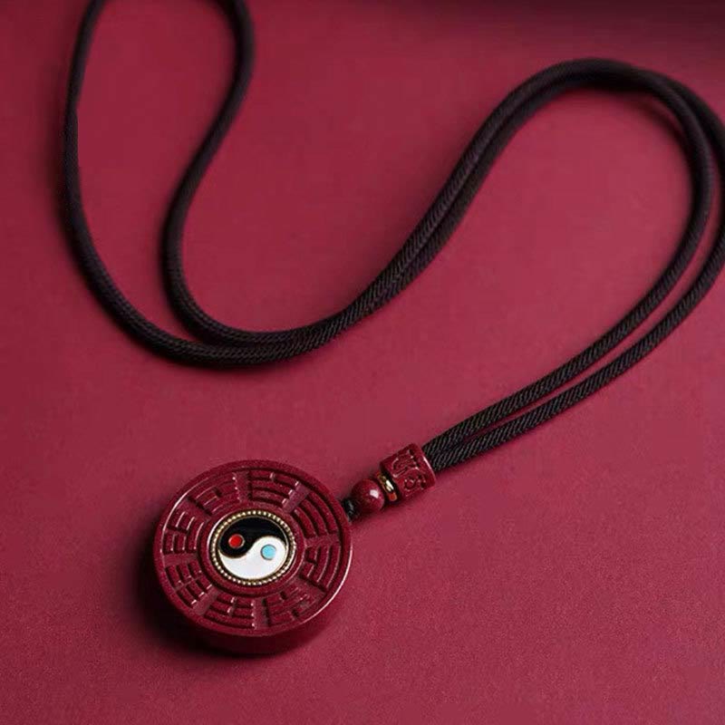 Fortune Jewel Natural Cinnabar Bagua Rotatable Yin Yang Keep Away Evil Spirits Necklace Pendant
