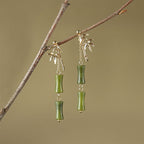 Fortune Jewel 925 Sterling Silver Posts Copper Plated Gold Natural Peridot Bamboo Leaf Drop Earrings