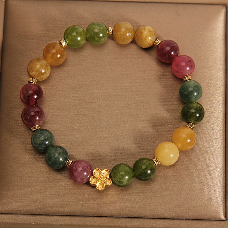 Fortune Jewel Natural Colorful Tourmaline Golden Flower Positive Bracelet