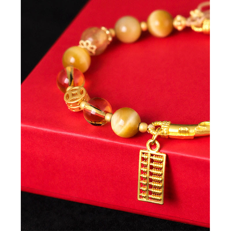 Fortune Jewel Natural Tiger Eye Citrine Abacus Charm Protection Bracelet