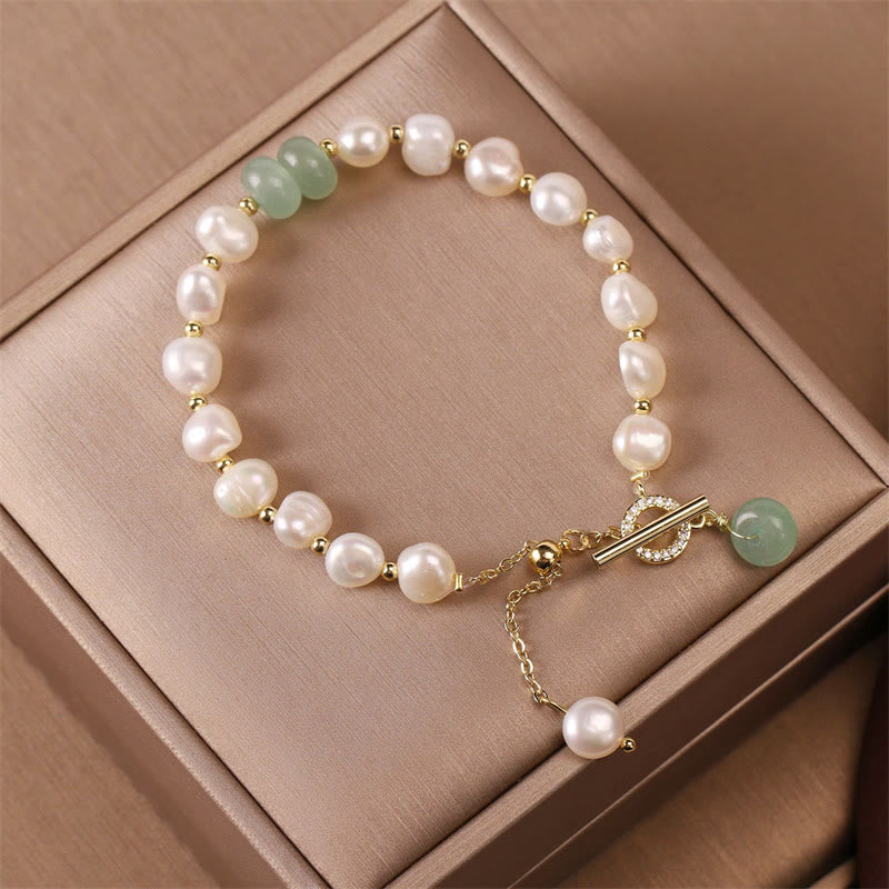 Fortune Jewel Pearl Green Strawberry Quartz Bead Healing Chain Bracelet