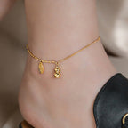 Fortune Jewel 18k Gold Plated Copper Lucky Gourd Design Wealth Buckle Anklet