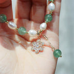 Fortune Jewel Natural Green Strawberry Quartz Pearl Flower Charm Love Bracelet