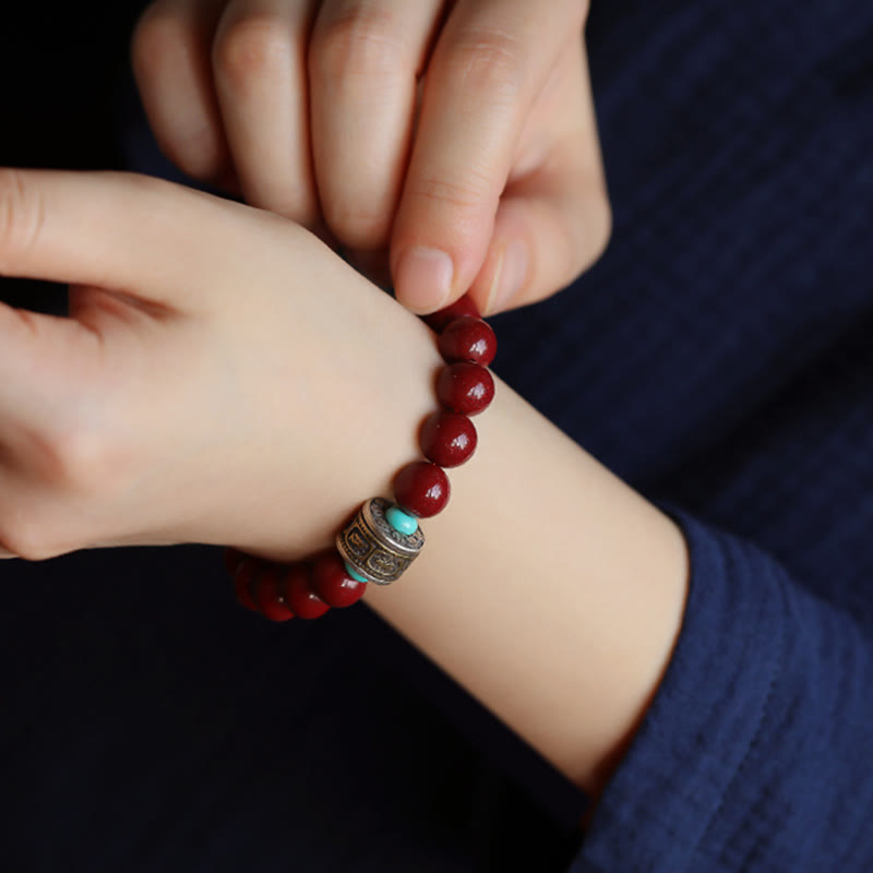 Fortune Jewel 925 Sterling Silver Chinese Zodiac Natal Buddha Cinnabar Om Mani Padme Hum Calm Bracelet