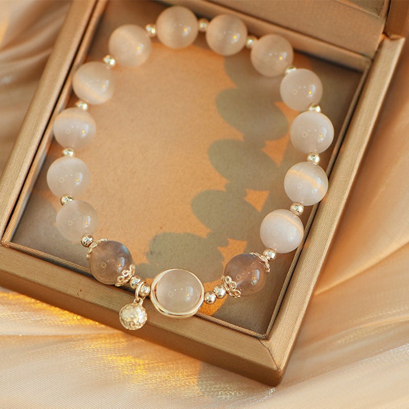 Fortune Jewel 925 Sterling Silver Cat Eye Moonstone Love Support Bracelet