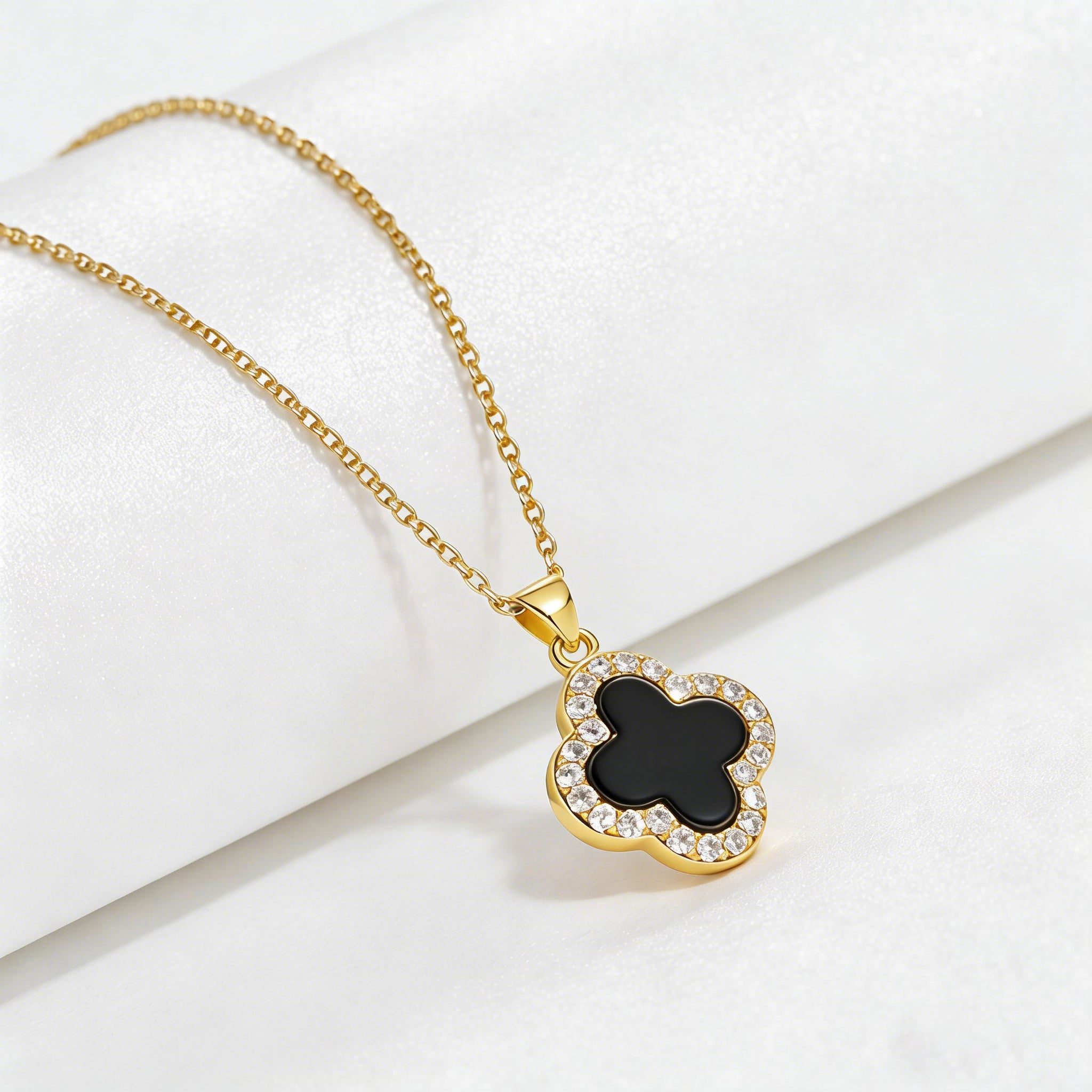 Lucky Four Leaf Clover Zircon Necklace - Classic Black Design