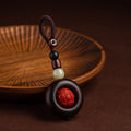 Fortune Jewel Tibet Om Mani Padme Hum PiXiu Copper Coin Small Leaf Red Sandalwood Cinnabar Protection Key Chain