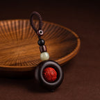 Fortune Jewel Tibet Om Mani Padme Hum PiXiu Copper Coin Small Leaf Red Sandalwood Cinnabar Protection Key Chain
