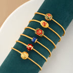 Fortune Jewel Tibetan 18K Gold Om Mani Padme Hum Lucky Koi Fish Fu Character Ingot Copper Coin Peace Bracelet