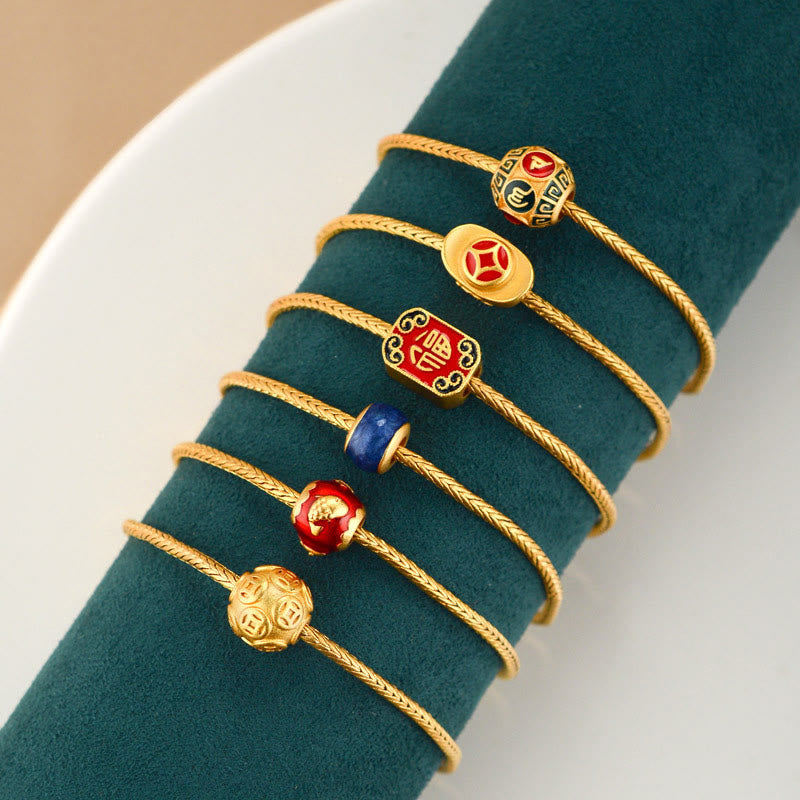 Fortune Jewel Tibetan 18K Gold Om Mani Padme Hum Lucky Koi Fish Fu Character Ingot Copper Coin Peace Bracelet