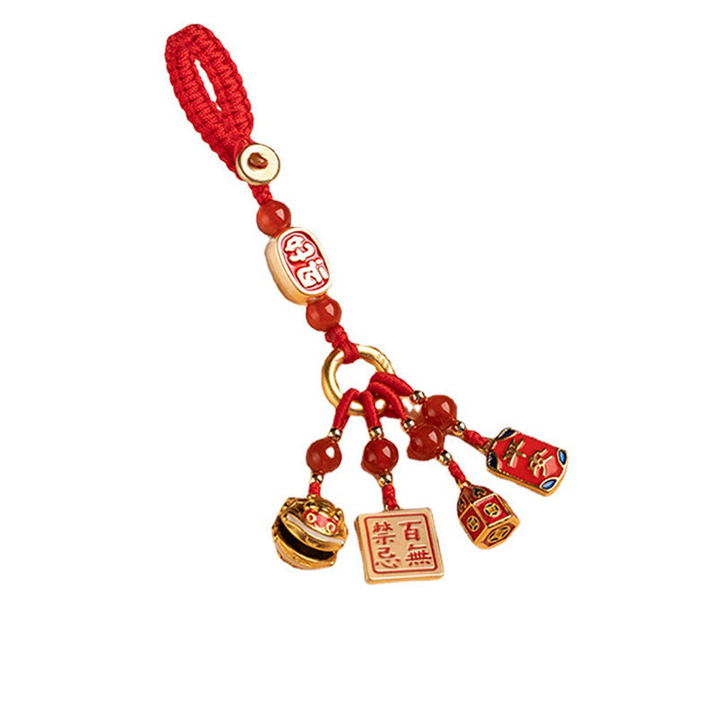 Fortune Jewel Nothing to Be Superstitious Dancing Lion Copper Wealth Key Chain