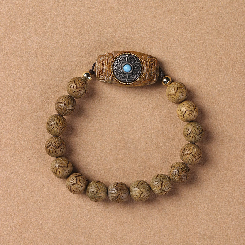 Fortune Jewel Green Sandalwood Ebony Wood Sandalwood Om Mani Padme Hum Soothing Bracelet
