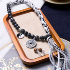 Fortune Jewel Black Glitter Stone Cat's Eye Yin Yang Mountain Ghosts Spend Money Power Double Layer Rope Bracelet