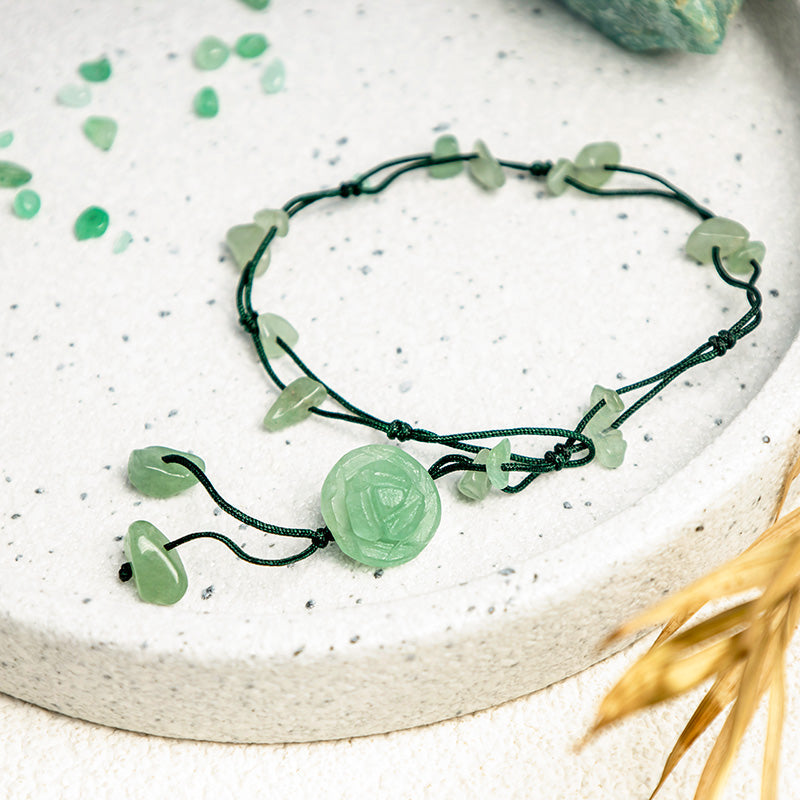 Fortune Jewel Amethyst Pink Crystal Green Aventurine Rose Inner Peace Healing Anklet