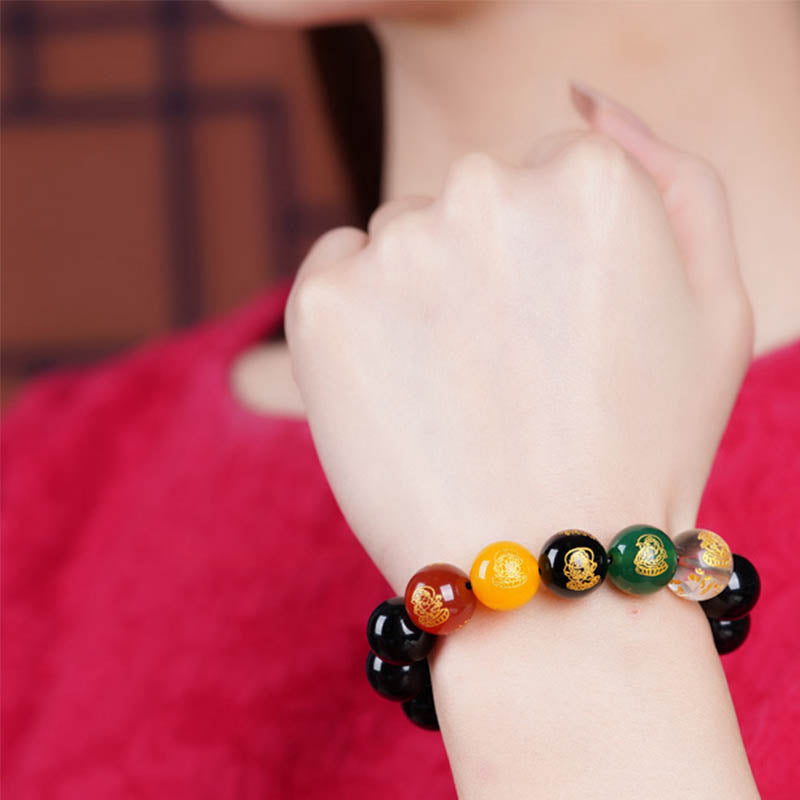 Fortune Jewel Gold Sheen Obsidian Rainbow Obsidian Black Obsidian Five Directions Gods of Wealth Bracelet