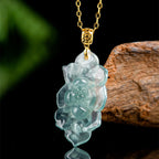 Fortune Jewel Natural Jade Lotus Pattern Prosperity Titanium Steel Chain Necklace Pendant Fortune Jewel