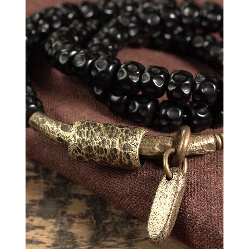Fortune Jewel Retro Coconut Shell Brass Copper Happiness Triple Wrap Bracelet