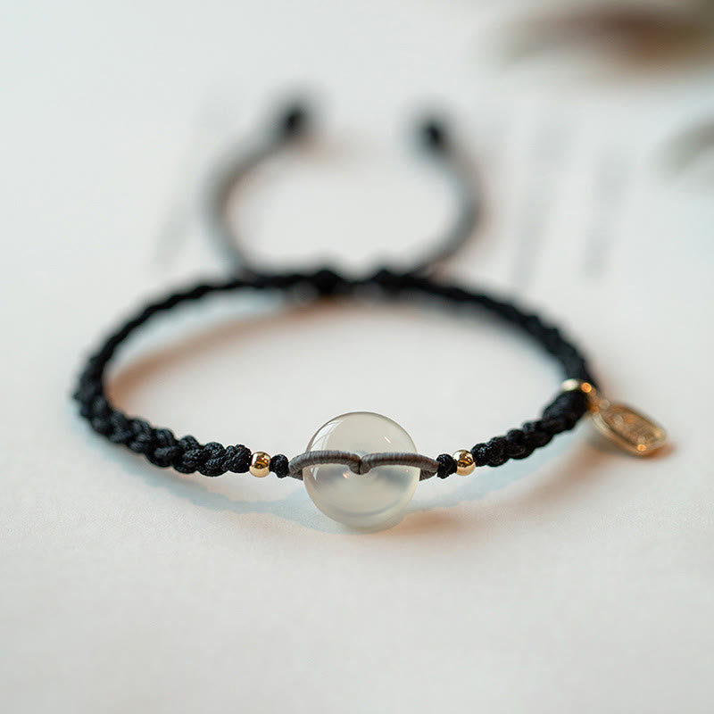 Fortune Jewel Chalcedony Round Peace Buckle Positive String Bracelet
