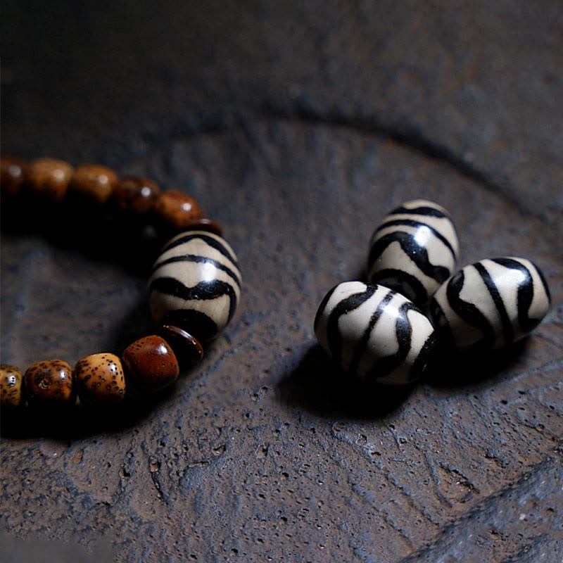 Fortune Jewel Tibetan Bodhi Seed Amber Dzi Bead Agate Zakiram Goddess of Wealth Beads Triple Wrap Bracelet