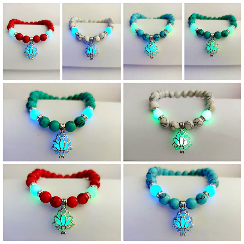Fortune Jewel Tibetan Turquoise Glowstone Luminous Bead Lotus Protection Bracelet