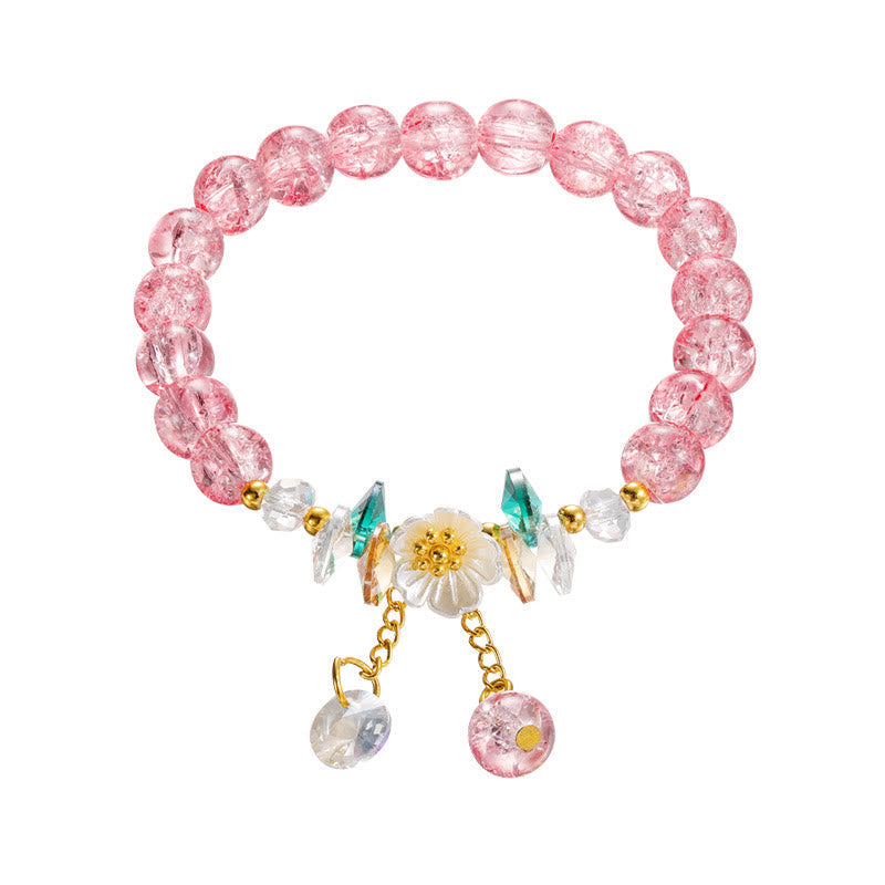 Fortune Jewel Simple Design Flower Charm Glass Bead Bracelet