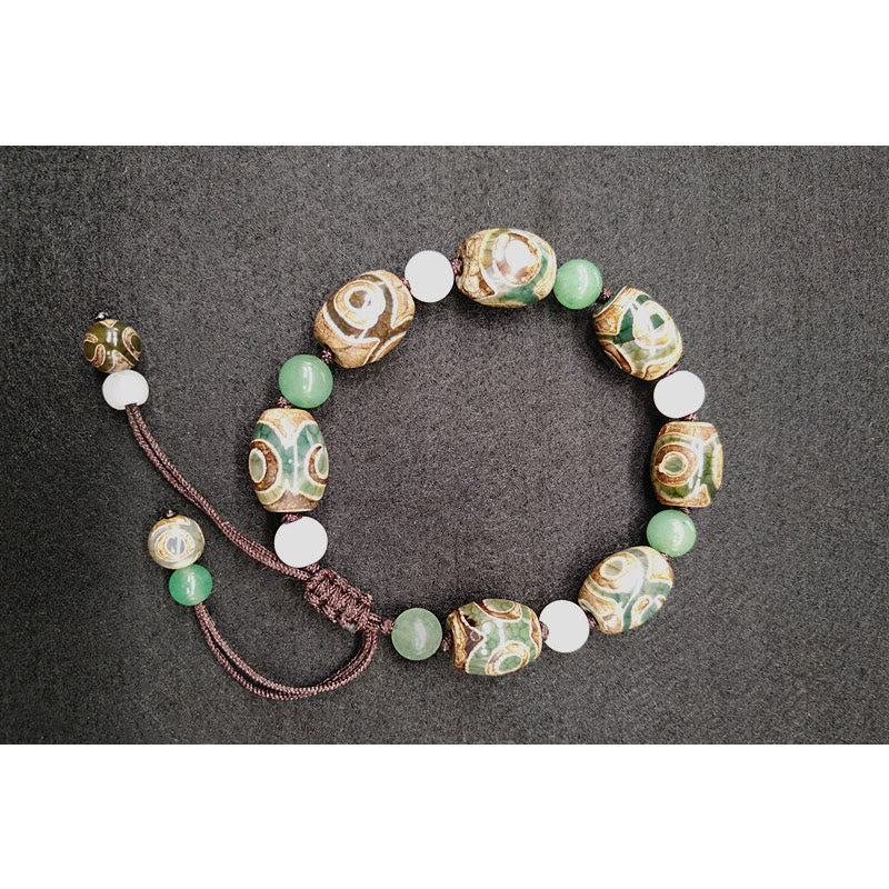 Fortune Jewel Tibetan Three-eyed Dzi Bead Luck Protection Braided Bracelet