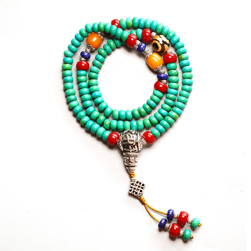 Fortune Jewel 108 Mala Beads Tibetan Turquoise Dzi Bead Protection Bracelet