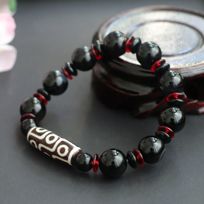 Fortune Jewel Black Onyx Nine-Eye Dzi Bead Wealth Protection Bracelet