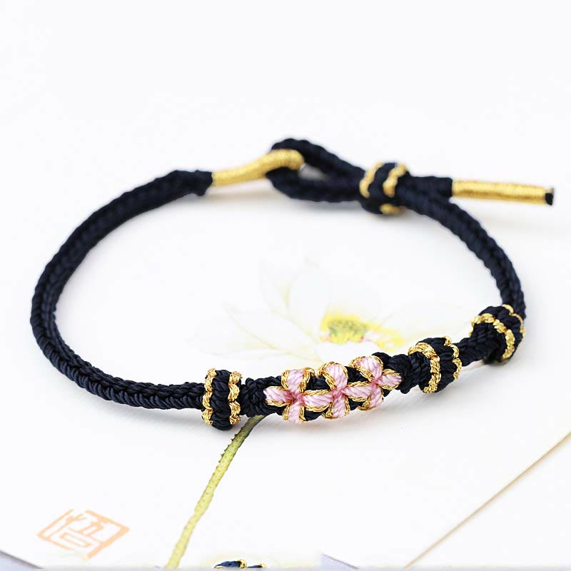 Fortune Jewel Handmade Three Peach Blossoms Luck Eight Strands Braided String Bracelet
