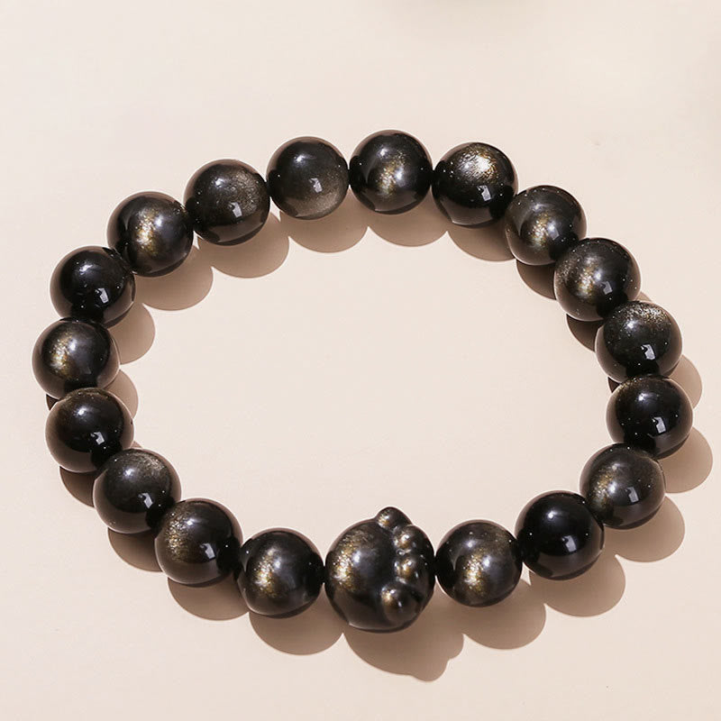 Fortune Jewel Natural Gold Sheen Obsidian Silver Sheen Obsidian Cute Cat Paw Claw Wealth Bracelet