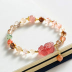 Fortune Jewel Natural Rutilated Quartz Strawberry Quartz PiXiu Wealth Bracelet