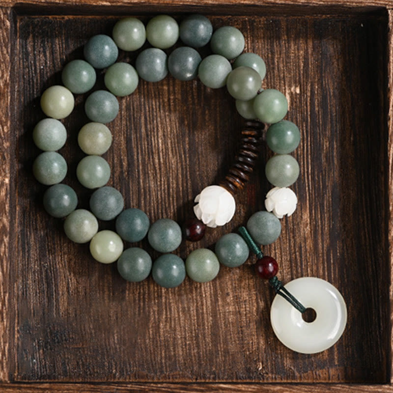 Fortune Jewel Cyan Bodhi Seed Lotus Jade Peace Buckle Wisdom Double Wrap Bracelet